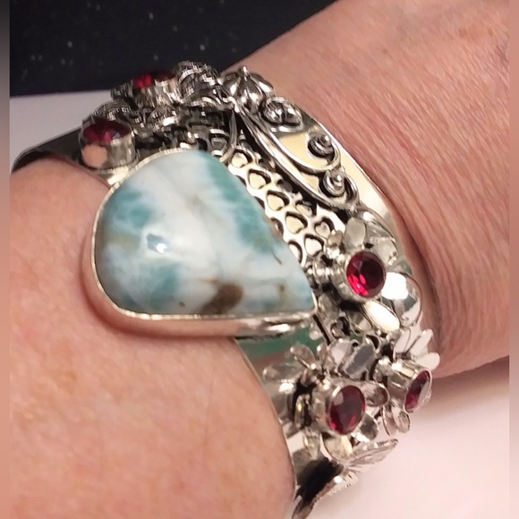Stampd Jewelry - Larimar Garnet 925 Sterling Silver Cuff Bracelet